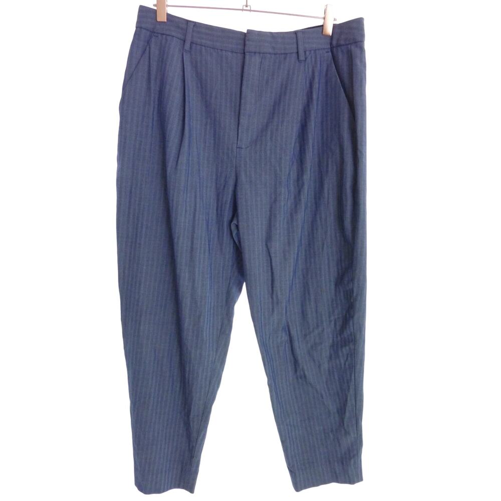 Banana Republic Womens 12 Pants Blue Striped Trousers Pleated Mid Rise Tapered